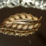 Vintage Gold Leaf Brooch ... Matte And Shine ....