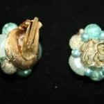 Vintage Clip Earrings .. Blue And Gold Acrylic..